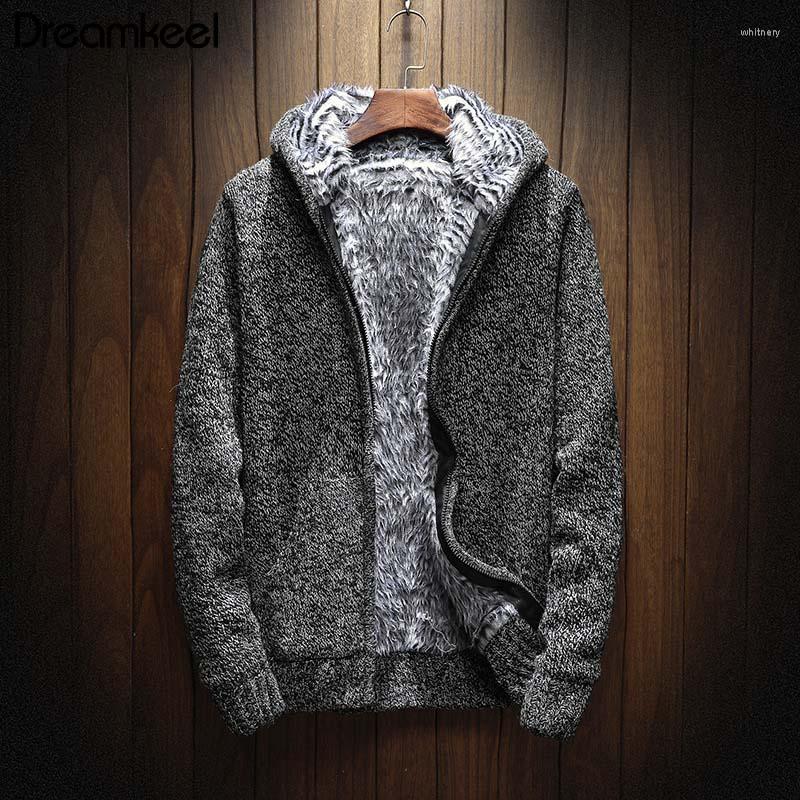 

Men's Hoodies Winter Mens Clothing Fashion Knitting Sweatshirt Zipper Male Hooded Fur Coat Causal Long Sleeve Warm Outwear Thick Y1, Dark grey