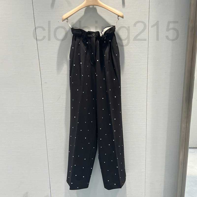 

Women' Pants & Capris Designer Black trousers heavy work inlaid with diamonds full of stars design feeling flower bud pants temperament suit female autumn new style