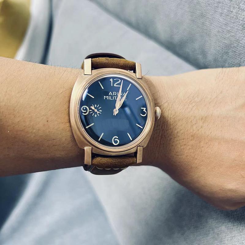 

Wristwatches Bronze Men's Mechanical Watch ST3600 Manual Winding Arch Sapphire C3 Super Luminous 100M Waterproof Sports