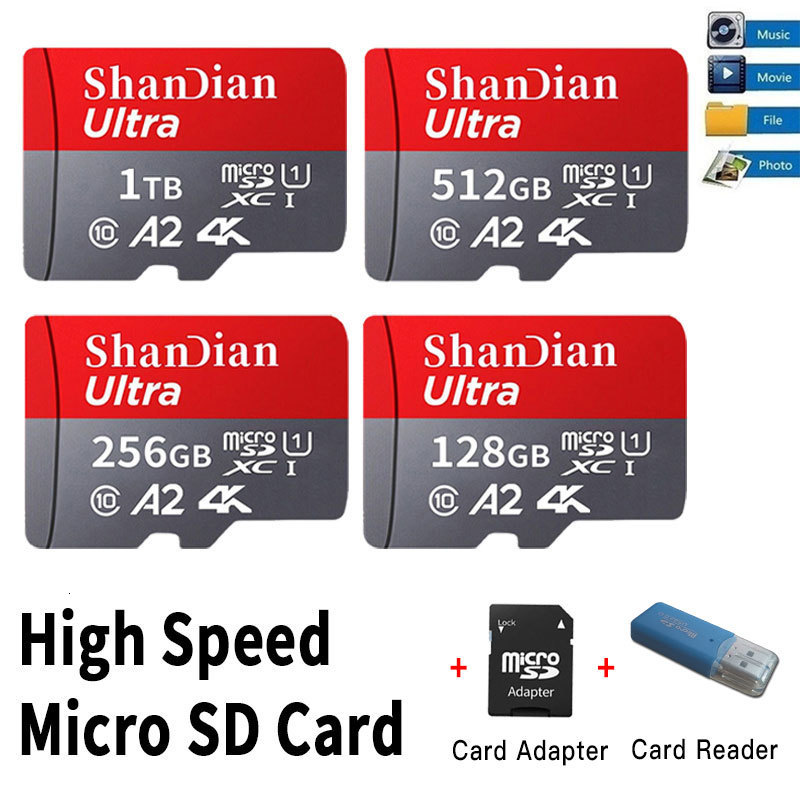 

Memory Cards Hard Drivers Free Adapters High Speed 512GB 1TB Micro Memory SD Card 128GB 256GB Large Capacity Flash Storage Card TF Card For Smartphone/PC 230214