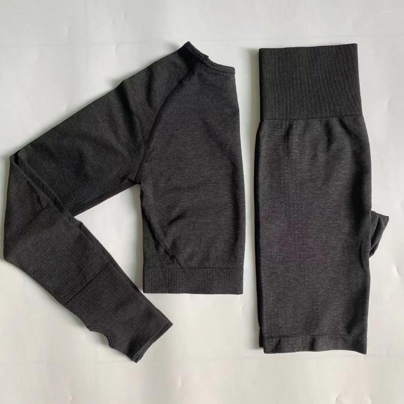 

Active Sets Tracksuit Women Gym Outfit Sport Wear Workout Clothes Long Sleeve Fitness Crop Top Yoga Fifth Pants Leggings Seamless Set, Pink set