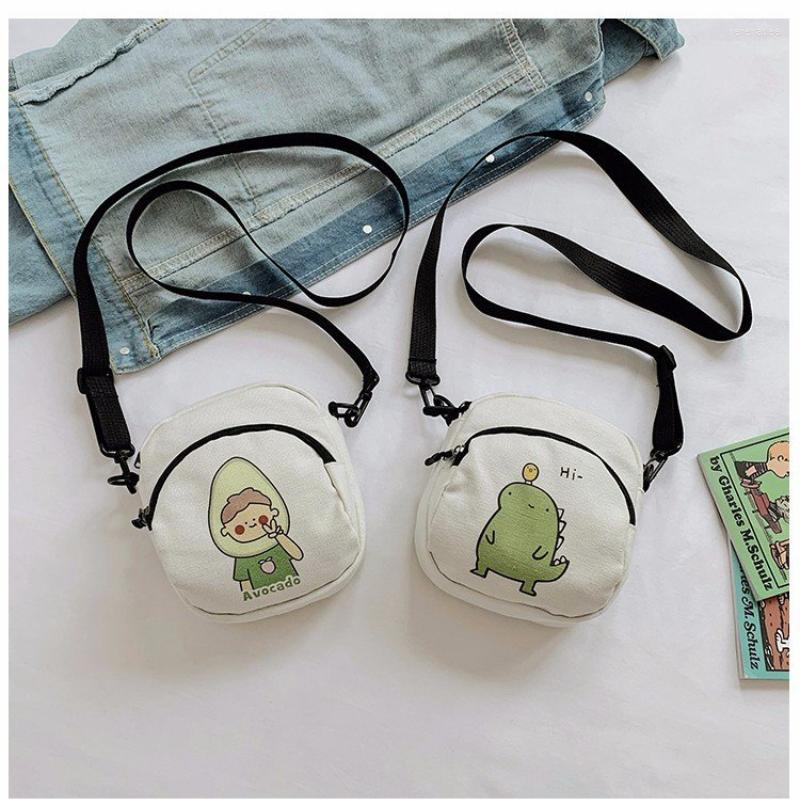

Evening Bags Women Small Square Canvas Shoulder Cartoon Print Handbags Korean Student Phone Purse Simple Zipper Messenger Crossbody Bag