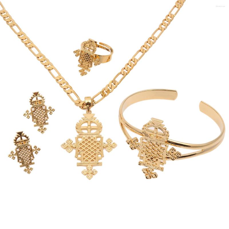 

Necklace Earrings Set Ethiopian Trendy Cross For Teenage Girl Women Nigeria Congo Wedding, Picture shown