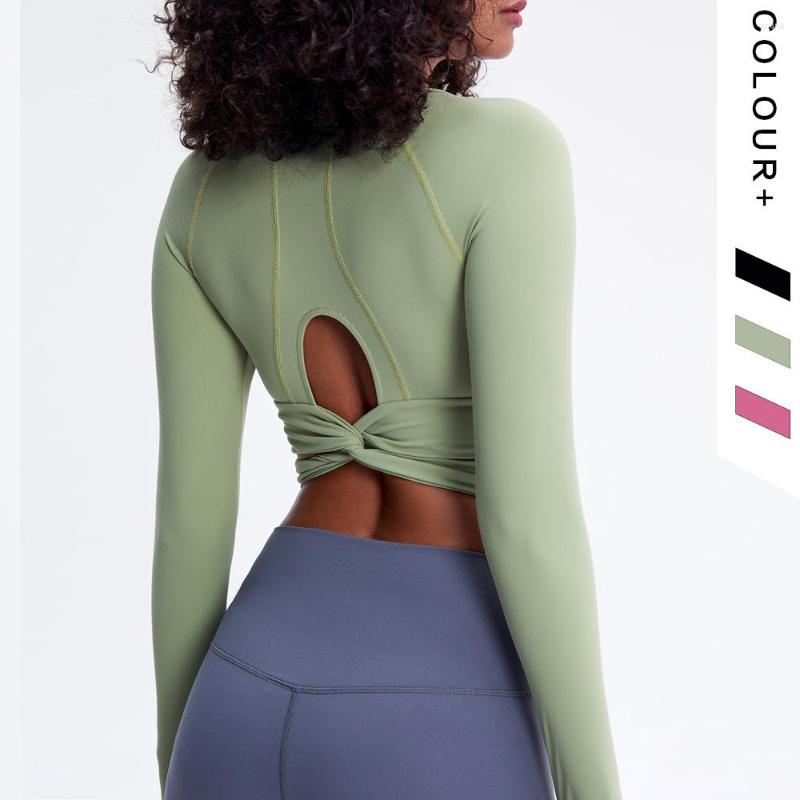 

Active Shirts Yoga Shirt Long Sleeve Women Winter Quick-drying Chest Pad Breathable Sports Tight Short Fashion Long-sleeve Fitness Female, Green