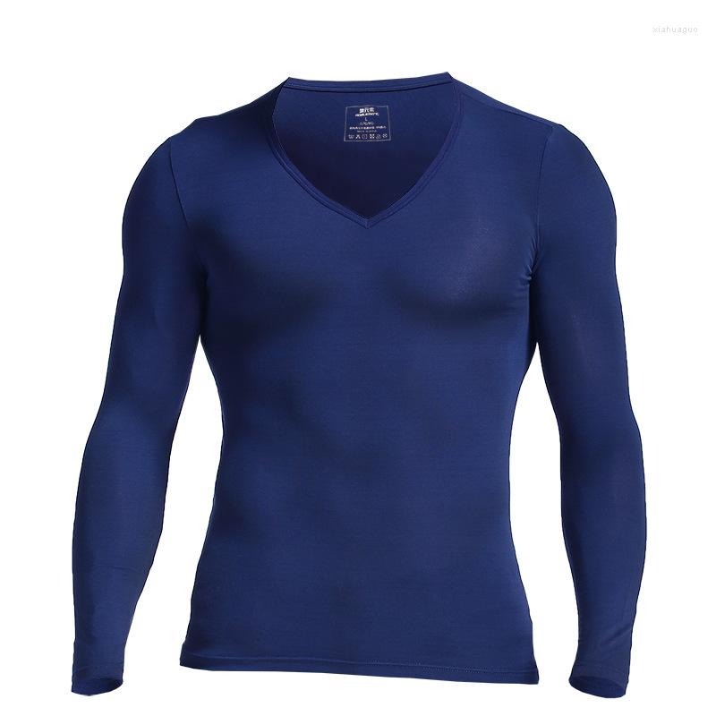 

Men's T Shirts Men Thermal Underwear Men's T-shirt Modal V-neck Thin Undershirt Long-sleeved Slim Bottoming Shirt Autumn Winter Male, White