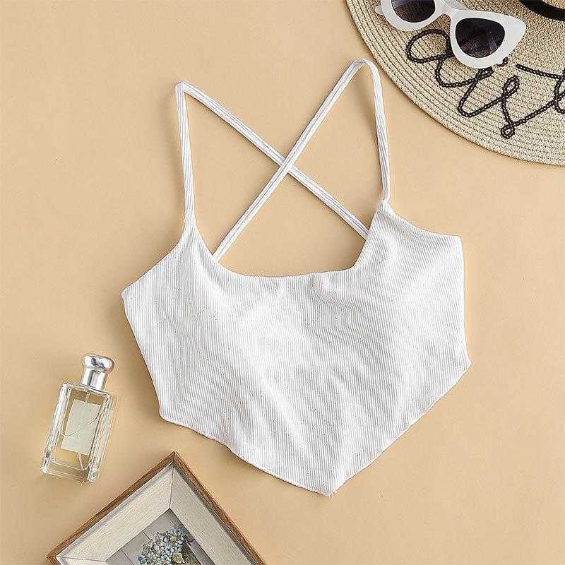 

Suspender Conservative Beach Swimsuit Hollow Sexy Spring Bikini Unlined Top, White