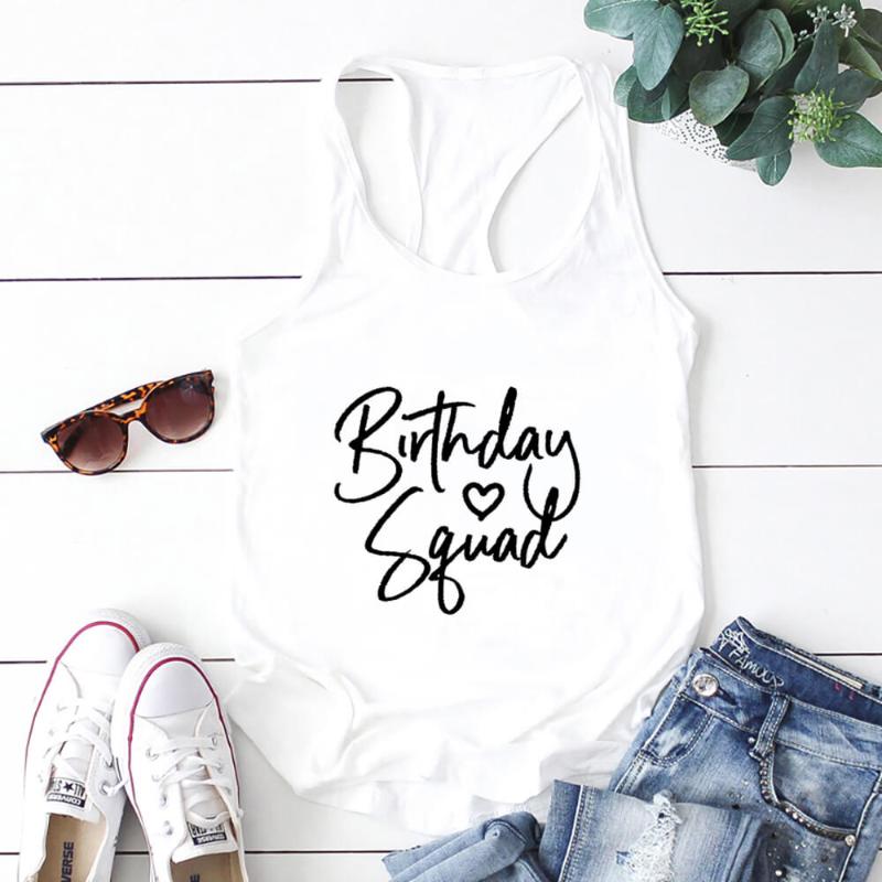 

Women' Tanks & Camis Birthday Squad Group Tank Tops Arrival Trip Vest Gift For Sister Friends DropWomen, Blue-white text