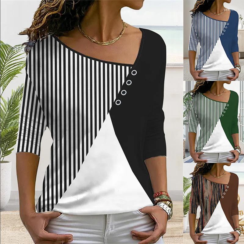 

Women' T Shirts Fashion Patchwork Striped Top Printed V-Neck Casual Long Sleeve T-Shirt Women, Black
