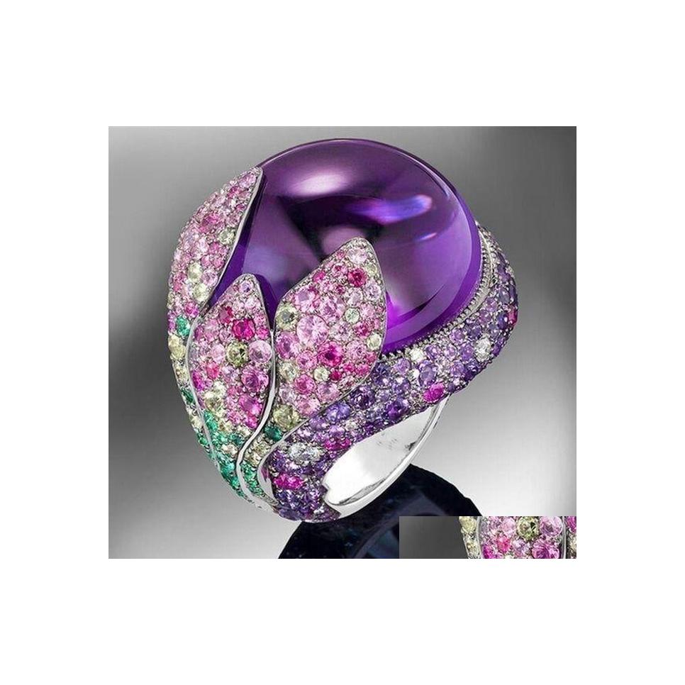 

Cluster Rings Exquisite Leaf Flower Color Zircon Ladies Women Ring Jewelry Red Luxury Drop Delivery Dhg4J
