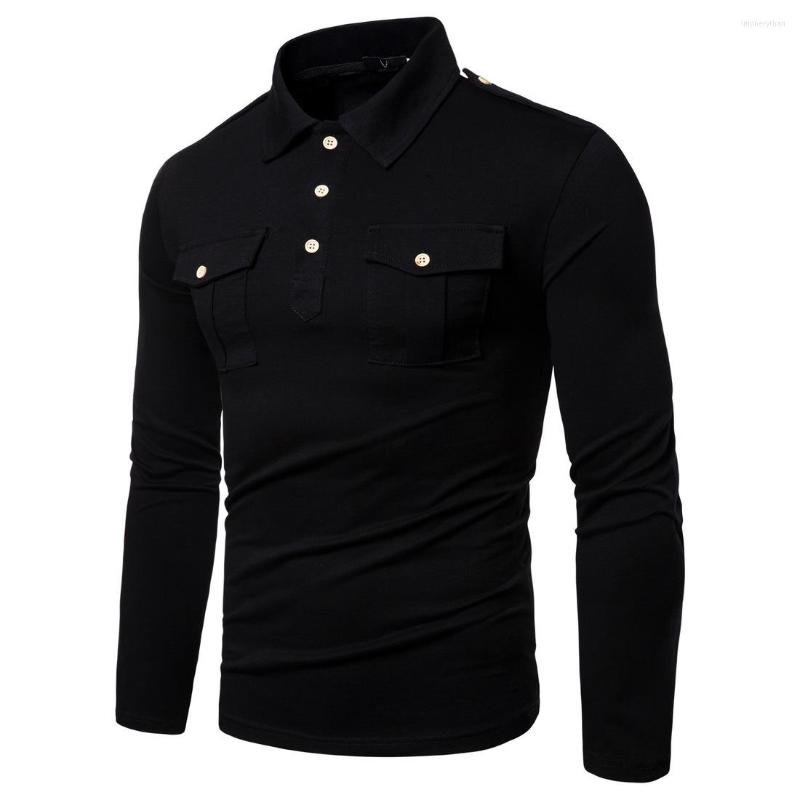 

Men' Polos Man Polo Shirt Mens Casual Pockets Decorated Cotton Men Long Sleeve High Quantity Clothes, Men polo black