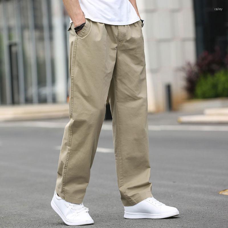 

Men's Pants Mens Casual Cargo Cotton Trousers Loose Straight Elastic Work Brand Fit Joggers Male Super Size 3XL, Khaki