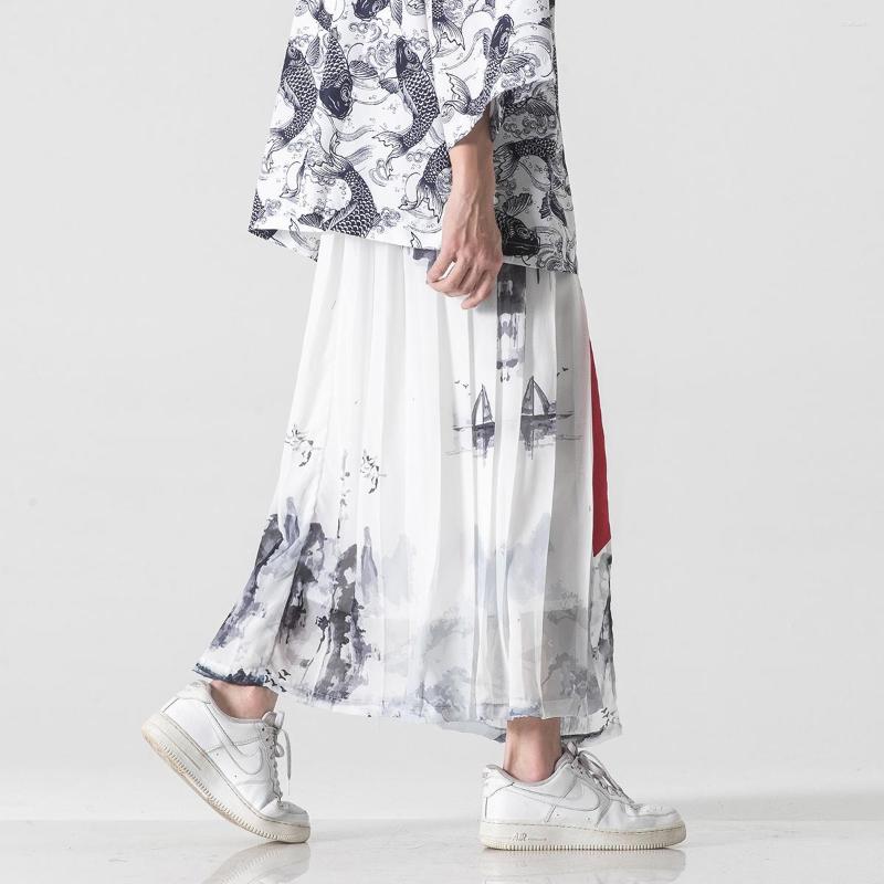 

Ethnic Clothing Chinese Traditional Dress Ink Paint Plus Size Ice Silk Hakama Loose Ancient Style Tang Suit Men Oversized Hanfu Male