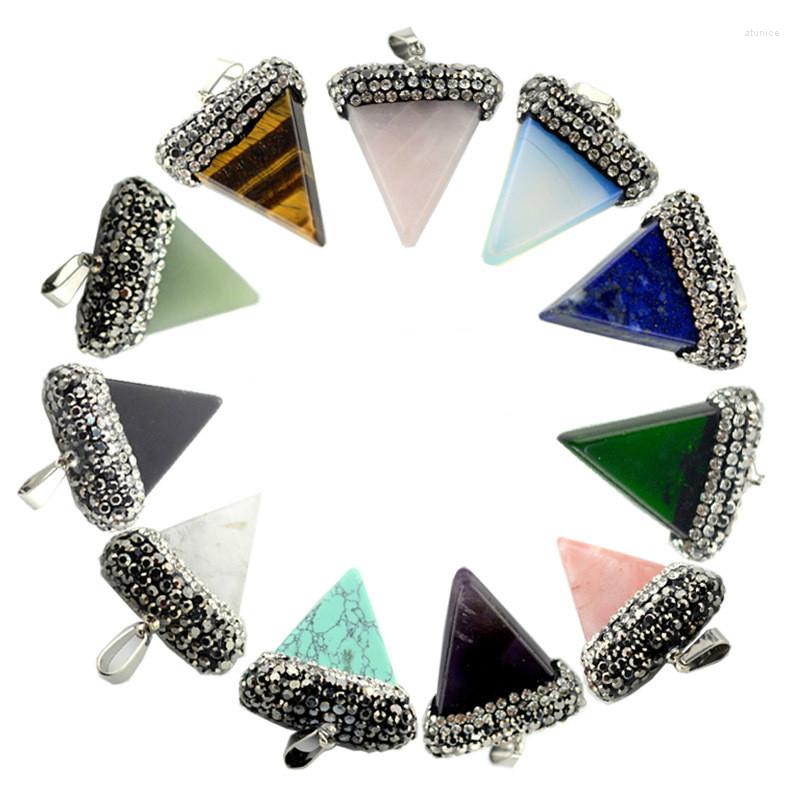 

Pendant Necklaces 2023 Fashion Reiki Natural Gem Stone Rhinestone Triangle Crystal Agata Lapis Lazuli Opal Moonstone For Girl Gift