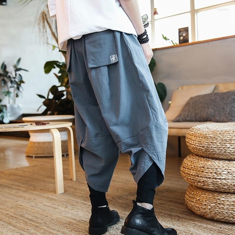

Ethnic Clothing 2023 Autumn Cotton Harem Pants Men Casual Hip Hop Trousers Drawstring Cross Bloomers Calf-Length Joggers Streetwear TA286