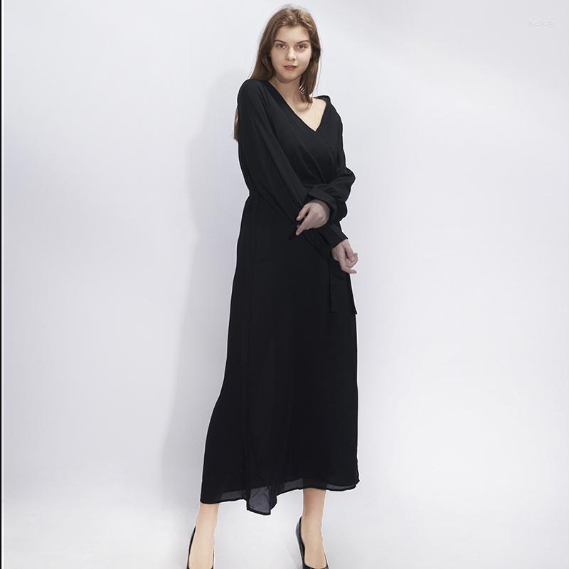 

Casual Dresses Women Long Dress Solid Color Boho Sexy V Neck Split Maxi Party Three Quarter Sleeve Bandage Wrap, Black
