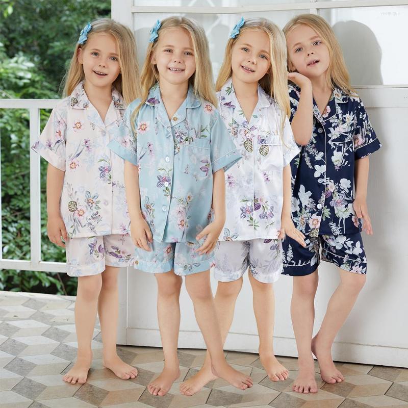 

Women's Sleepwear 2023 Floral Pajamas Sets Silk Satin Flower Girl Pajama Spring Autumn Short-sleeve Cardigan Set Fashion Ice Home Clothing, White