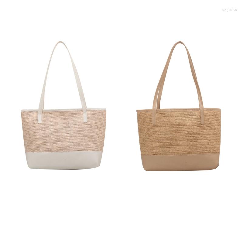 

Shopping Bags Handmade Straw Handbag Shoulder Bag Large Capacity Tote Messenger, Khaki