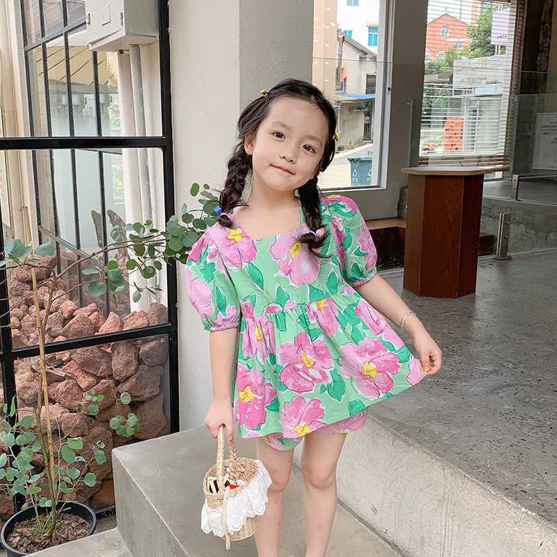 

LZH Printed Short Sleeve Shorts Piece Sets For Kids Clothing Casual Loose Costume Children's Baby Girls Suit, Chocolate
