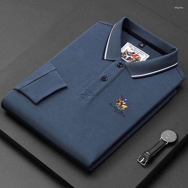 

Men's Polos High-end Cotton Long-sleeved T-shirt Men's 2023 Spring Fashion Embroidery Lapel Casual Shirt Wear Top, Red