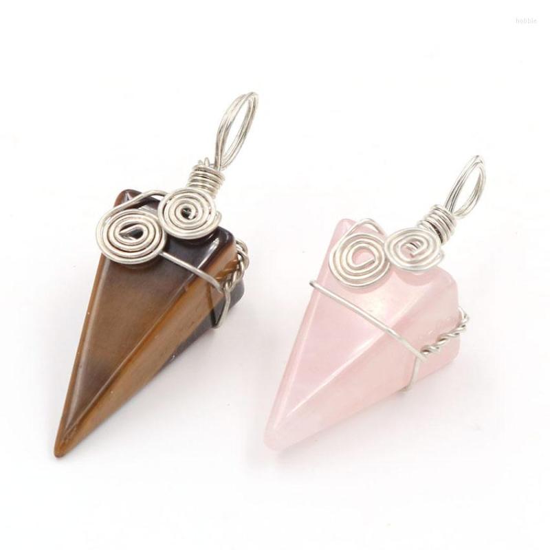 

Pendant Necklaces Ethnic Style Silver Plated Wire Wrap Square Pyramid Rose Pink Quartz For Party Gift Jewelry