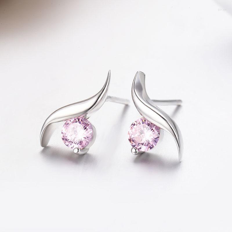 

Stud Earrings Cute Small 925 Sterling Silver S Curve Pink CZ For Women Girls Children Kids Jewelry Orecchini Aros Aretes Gift