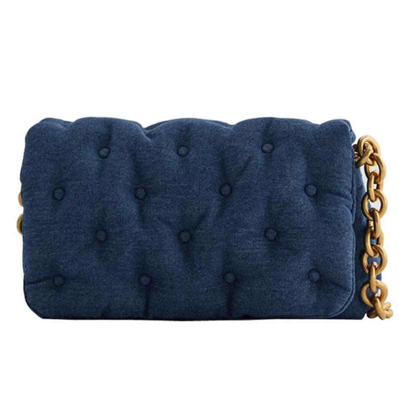 

Evening Bags Blue Denim Thick Metal Chain Women Shoulder 2023 Retro Large Capacity Casual Soft Square Ladies Handbag Bolso Mujer