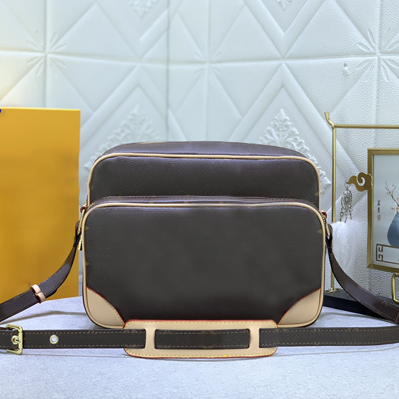 

7A Designer Nile Bags Classic Flower Letter Double Layer Rectangular Design Camera Hangbags, Brown