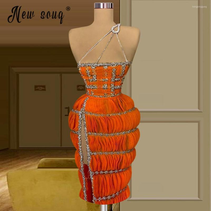 

Party Dresses Orange Organza Tiered Crystals Short Celebrity Graceful Gowns Heavy Beaded Sparkly Cocktail Dress African, Gold