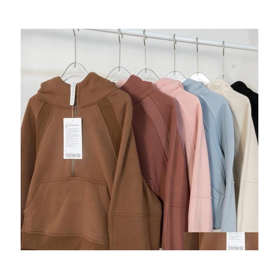 

Yoga Outfits Lu05 Suit Scuba Womens Sports Half Zip Terry Hoodie Sweater Loose Short Plush Coat Jacket Drop Delivery Outdoors Athlet Dhsen, Black