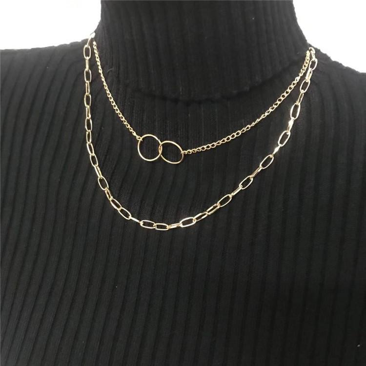 

Pendant Necklaces Fashion Simple Gold Silver Color Double Layer Chain Chokers Short For Women Trendy Metal Statement Jewelry