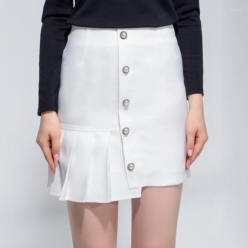 

Skirts 2023 Summer Women Irregular Single Breasted White Pleated Skirt
