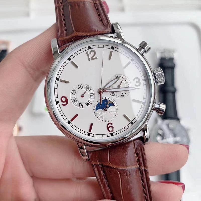 

Wristwatches Mens Automatic Mechanical Watch Brown Leather Black Moon Phase