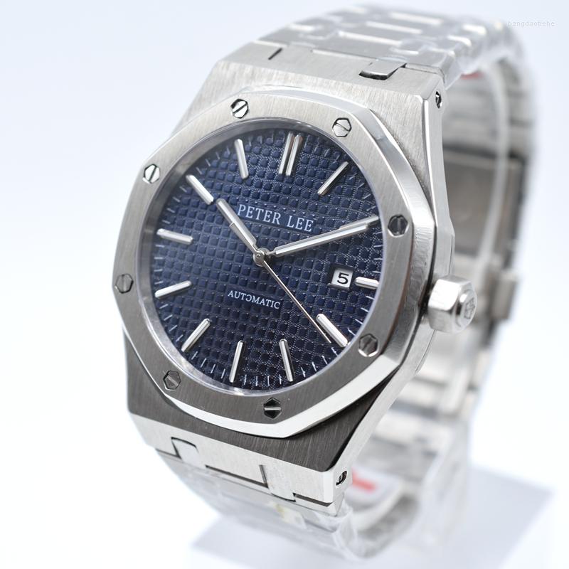 

Wristwatches PETER LEE Top Brand Classic Dials Luxury Day Date Mens Mechanical Watches Drop Stainless Steel Men Automatic Watch Gifts