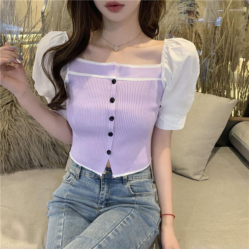 

Women's T Shirts T-shirts For Women Off Shoulder Slash Neck Knitting Sexy Club Crop Tops Female Short Sleeve Button Party Clothes, Black