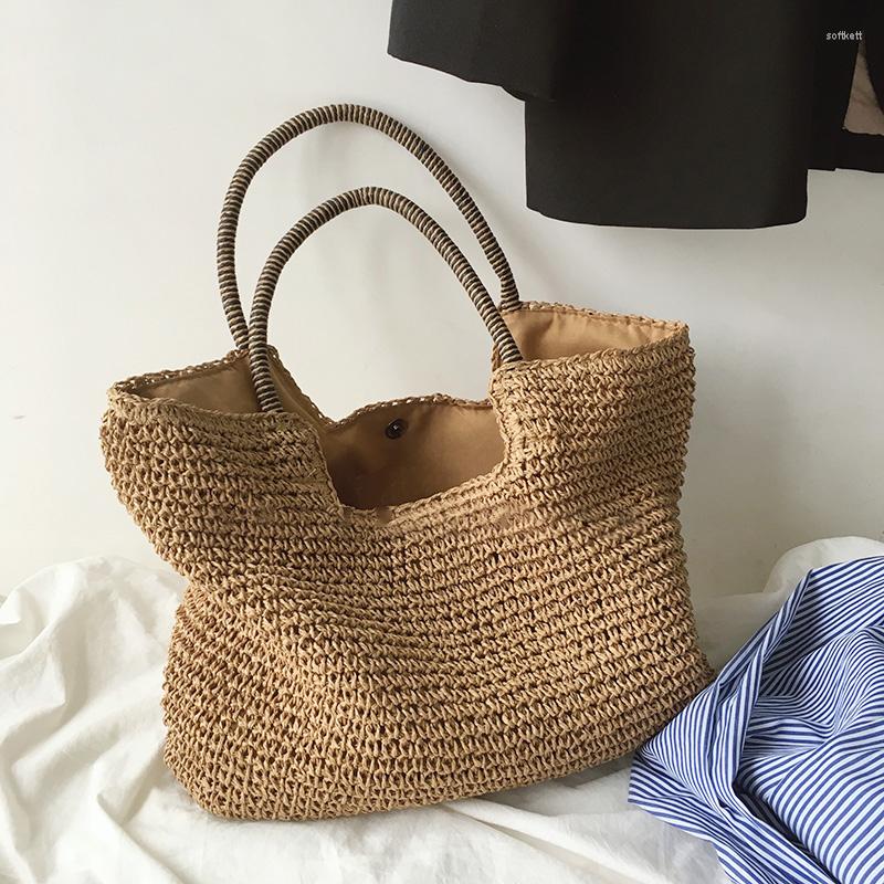 

Evening Bags Women's Shoulder Bag High Capacity Straw Weaving Summer On Vacation Tote Female Handbags Large Shopper Travel, Camel brown1