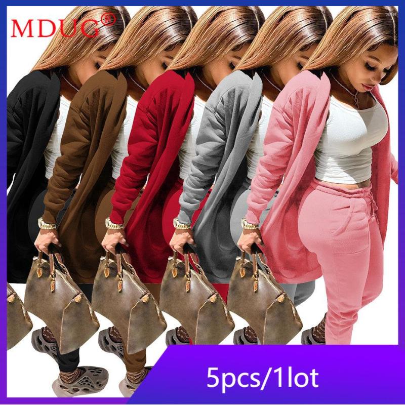 

Women' Two Piece Pants 5sets Wholesale Items Winter Fleece Cardigan Coat Leggings Sets Tracksuit Y2k Clothes Women Casual Outfits M10602, Black