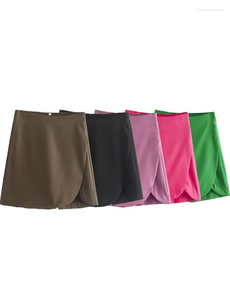 

Women' Shorts MESTTRAF Women 2023 Fashion Solid Color Pareo Style Skirts Vintage High Waist Side Zipper Female Skort Streetwear, Picture shown