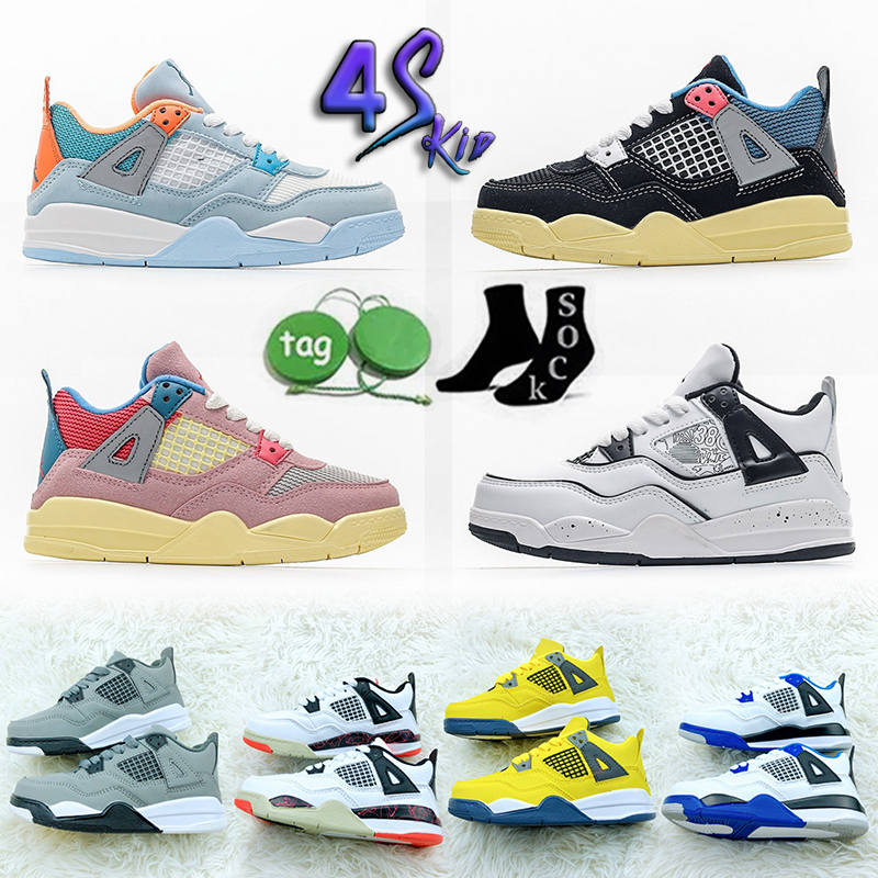 

Infant Toddlers 4 Retro Kids Basketball Shoes Top Quality Chicago 4S Boy Girl Sneaker Light Green Lights Grey Khaki Baby Trainers Children Eur yeezys, 13