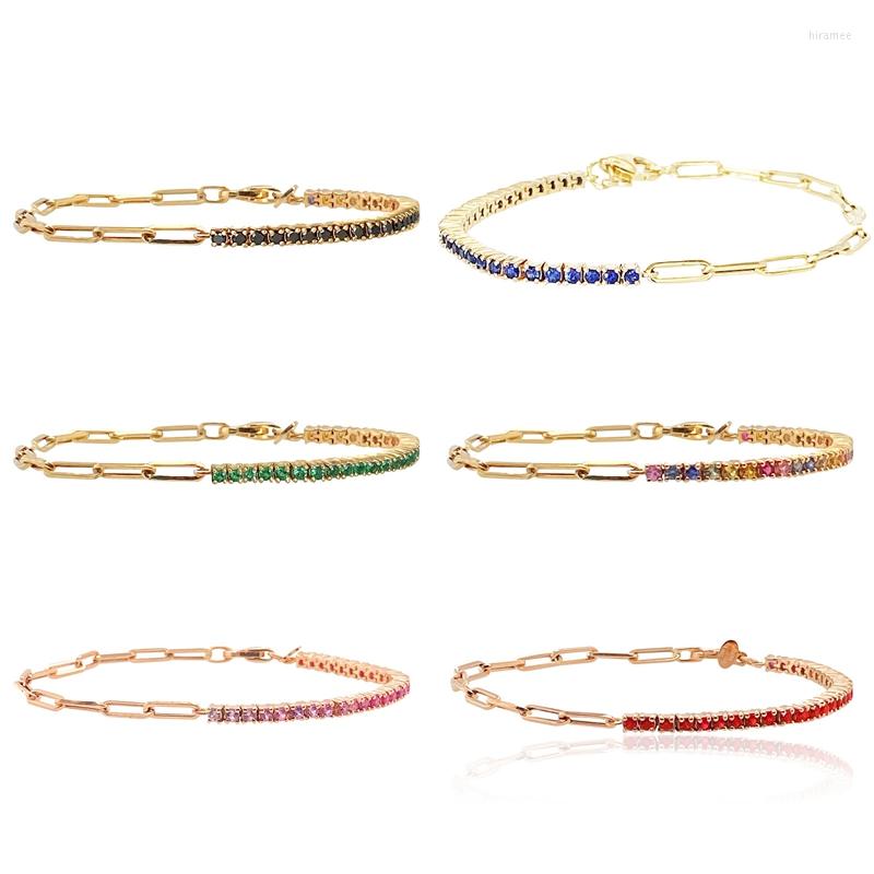 

Link Bracelets Luxury Color Cubic Zirconia Gold Tennis For Women Girls 2023 Trend Chain Jewelry Party Gifts