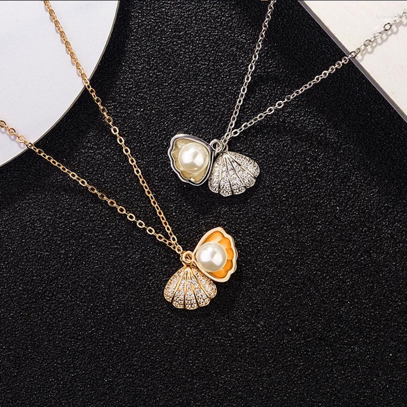 

Pendant Necklaces Vintage Sea Shell Locket Necklace Mermaid Valentine With Chain Choker Jewelry Gift