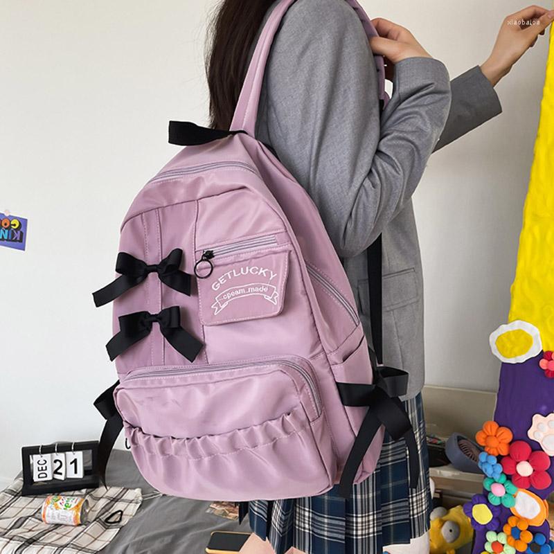

School Bags Kawaii Bowknot Women Backpack Japanese Harajuku Student Schoolbag Fashion Travel Backpacks Female Book Bag Laptop Mochila, Black