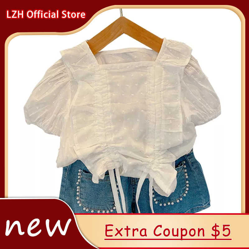 

LZH Children's Clothing For Sets Fashion Baby Girls Clothes White TopDenim Shorts Pcs Suit Kids Outfit Years, Green