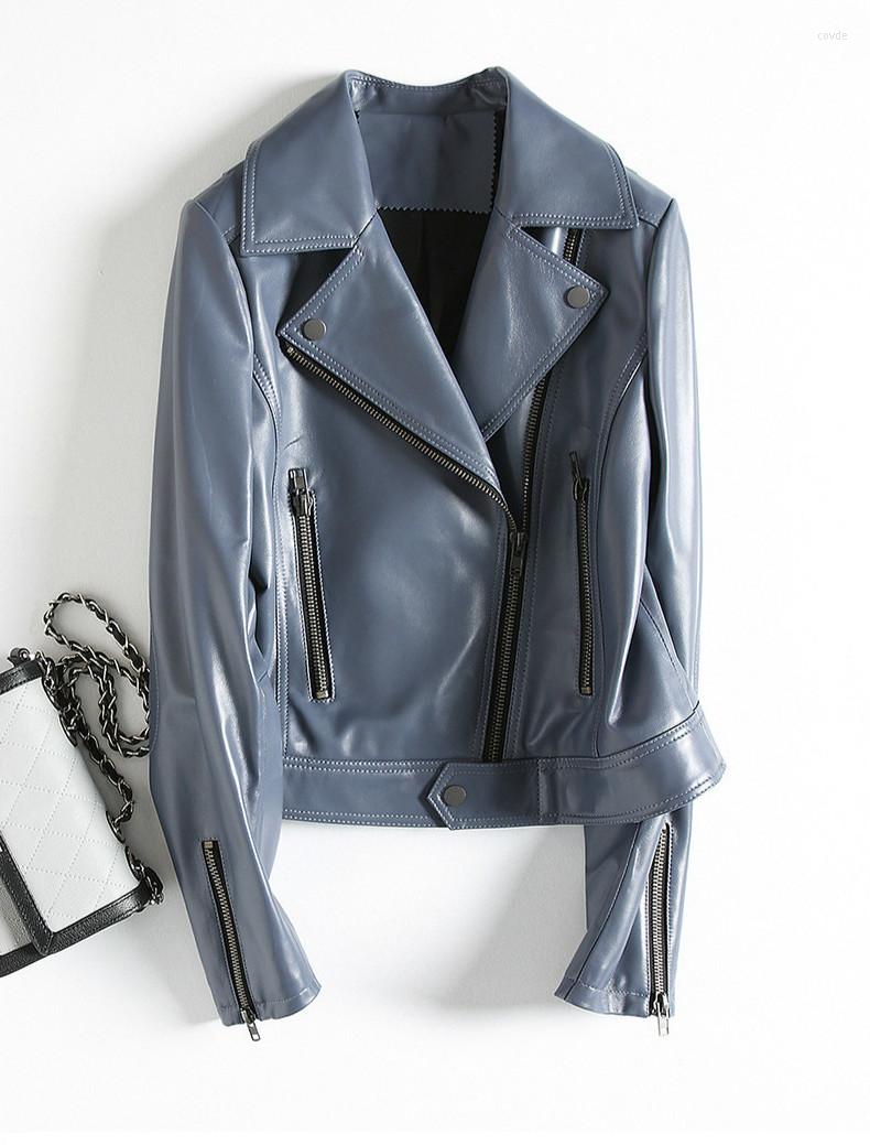 

Women's Leather 2023 Women's Genuine Jacket Autumn Spring Sheepskin Coat Female Women Clothes Korean Fashion Wear Chaqueta Mujer, Blue