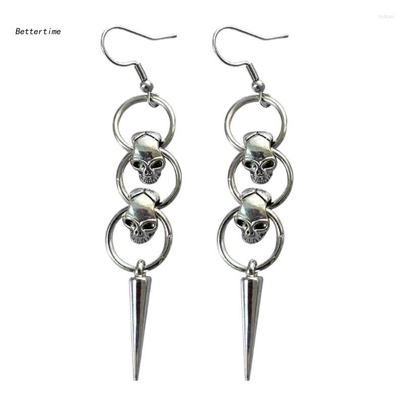 

Dangle Earrings B36D 2 Pcs Skull Horror Women Skeleton Round Hoop Drop