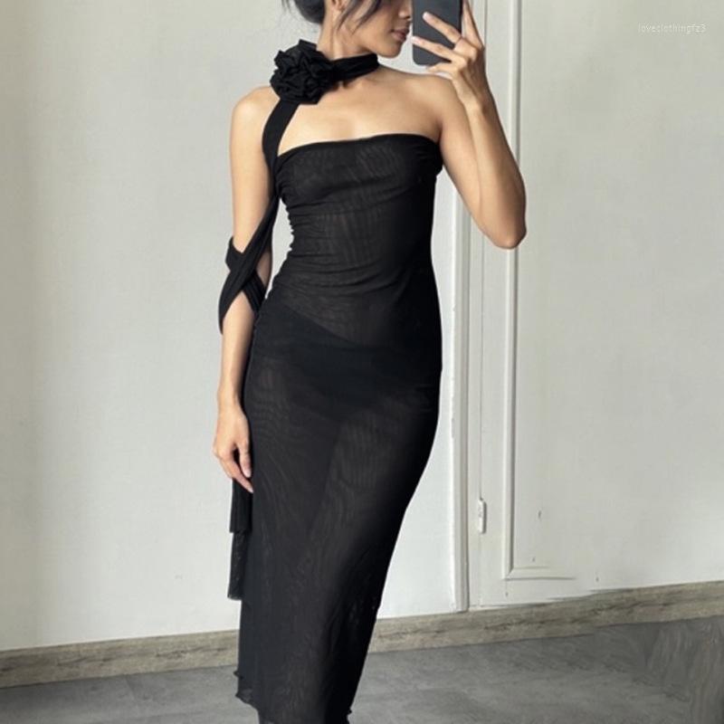 

Casual Dresses Women Black Sexy Backless Slim Dress Female Rose Ribbon Strapless Bodycon Party Wear Club Clothing