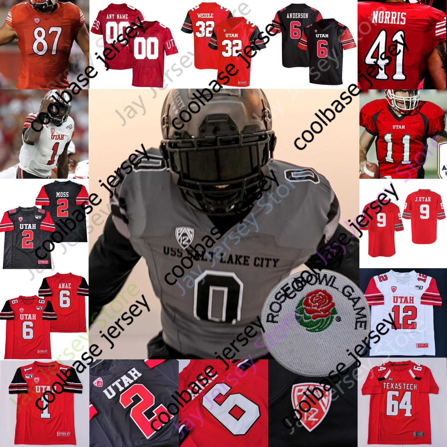 

2022 ROSE BOWL Utah Utes Football Jersey NCAA College Connor O'Toole Karene Reid Lander Barton Chris Curry Zack Moss Alex Smith Devin Lloyd, Red i