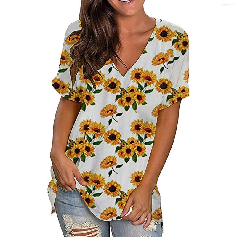 

Women' T Shirts 62# Harajuku Woman Tshirts Summer Fashion Sunflower Printed Short Sleeve V-neck Pullover Tops Funny Vetement Femme 2023, Black