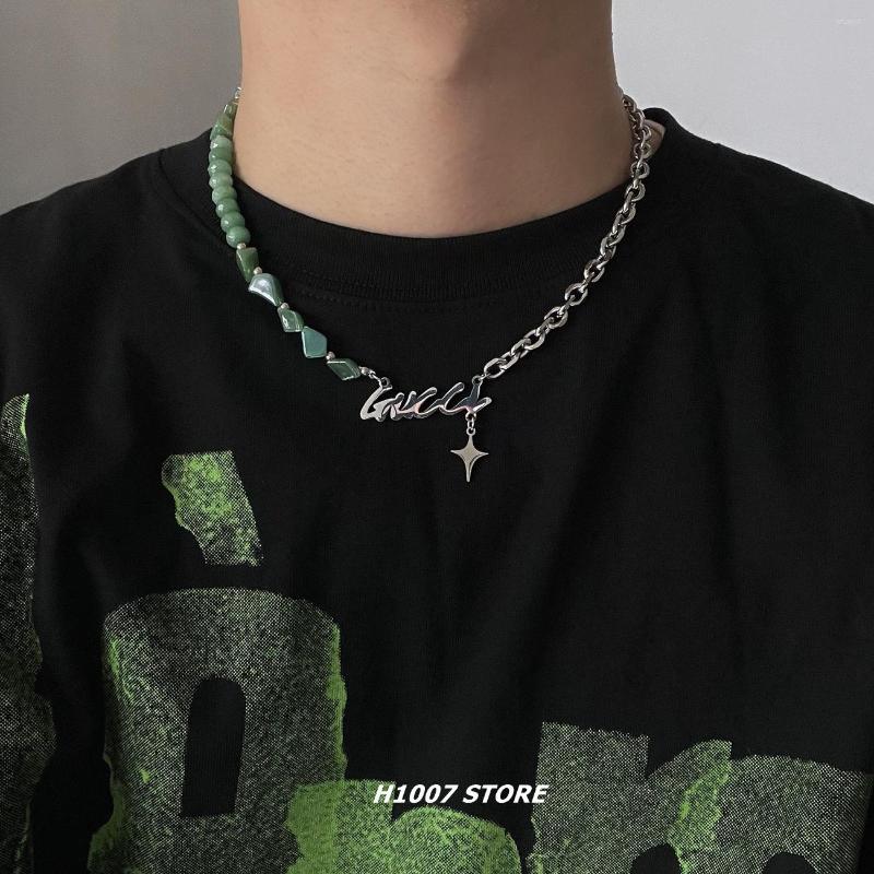 

Choker Stainless Steel Necklace For Man Natural Stone Hip Hop Splicing Star Pendant Unisex Chain Trend 2023 Jewelry Gift