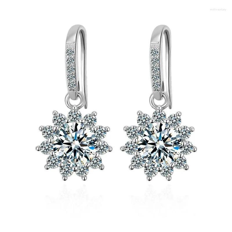 

Dangle Earrings Fine Moissanite Hook For Women Real Silver 925 Sun Flower Drop Jewelry Gift Wholesale 6.5mm-8.0mm White