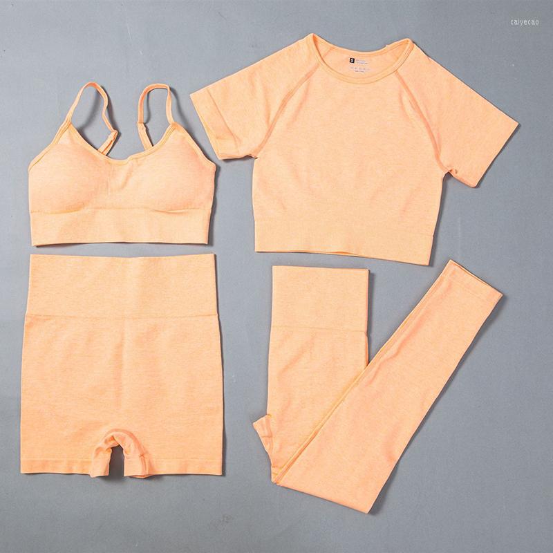 

Active Sets Women' 4 Piece Seamless Yoga Set Short Sleeve Fitness Running Sportswear High Waist Shorts Gym Leggings Workout Clothes, Sky blue